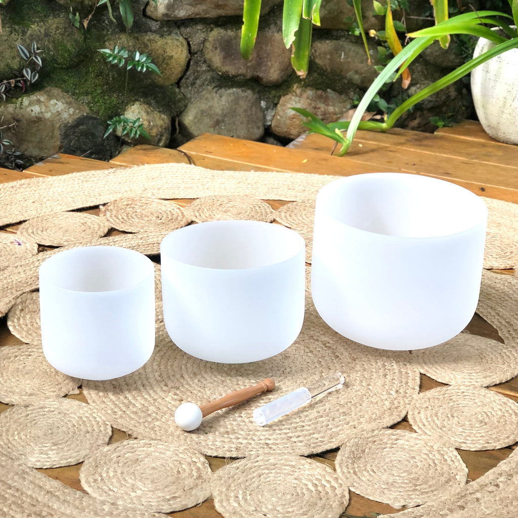 Rainbow Sounds Set of 3 Crystal Singing Bowls (D/F/A) with Case