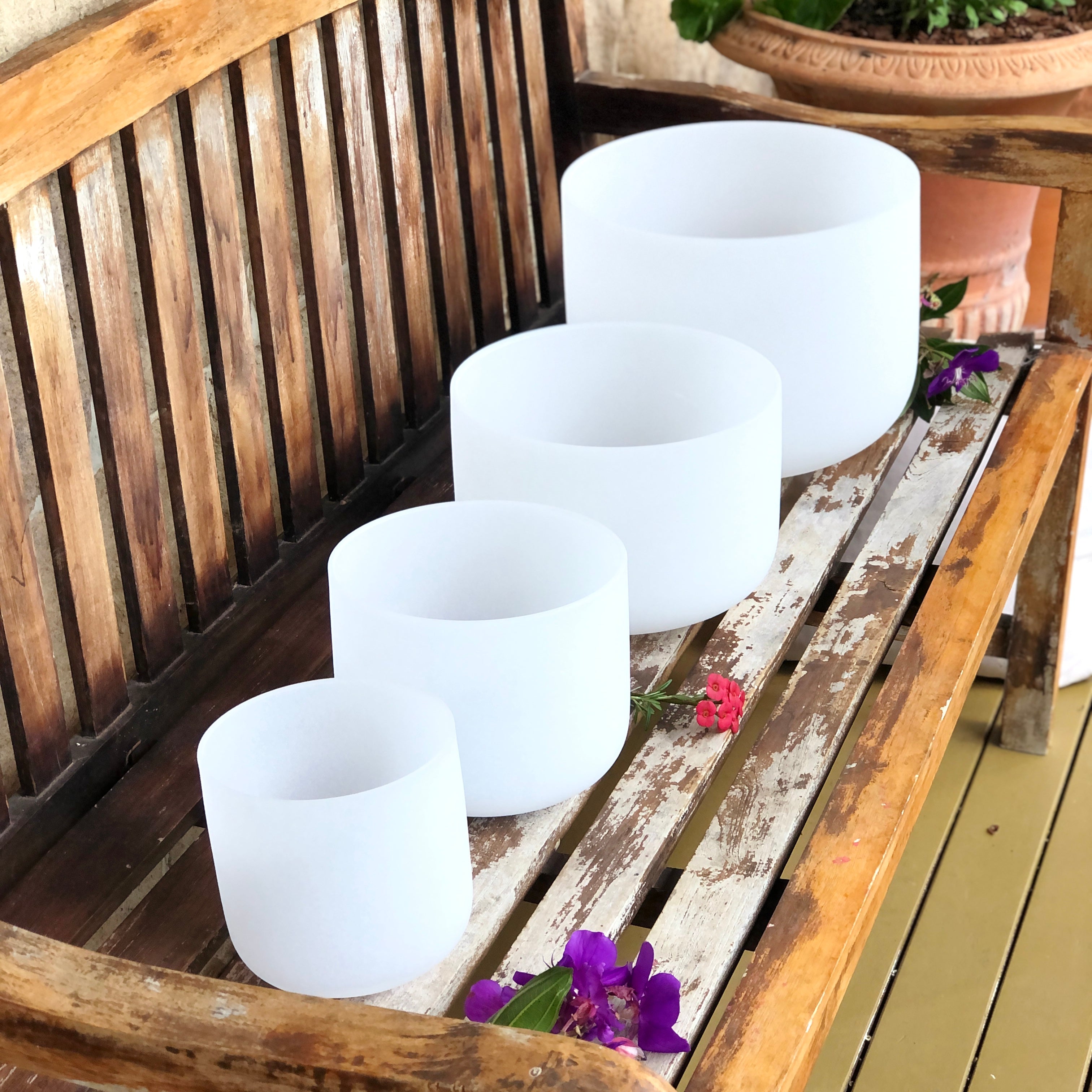 Rainbow Sounds Set of 4 Crystal Singing Bowls (C/E/G/B) with Case