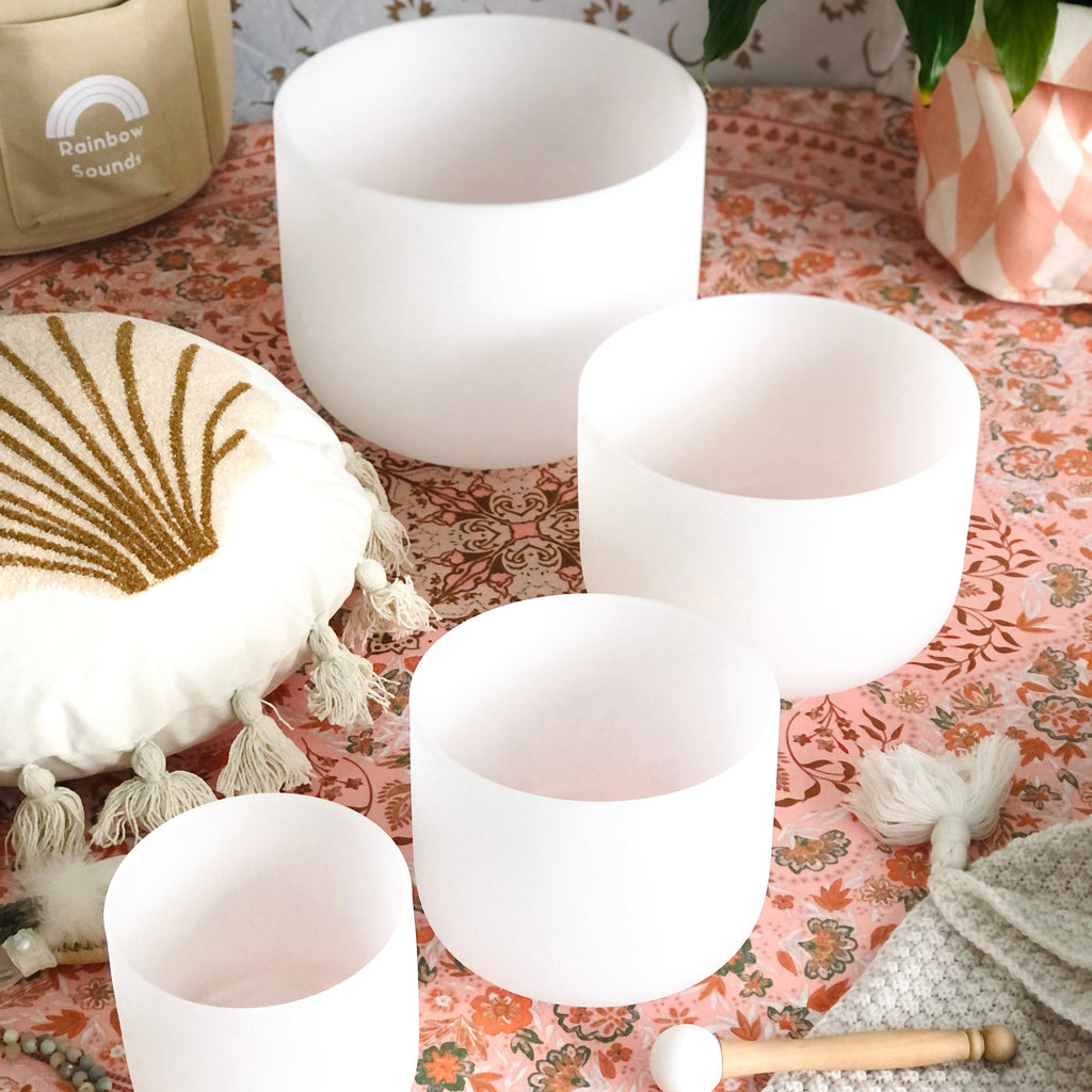 Rainbow Sounds Set of 4 Crystal Singing Bowls (C/E/G/B) with Case