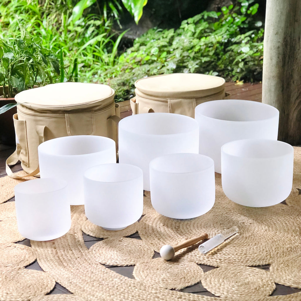 Rainbow Sounds Set of 7 Crystal Singing Bowls (6"-12") with Cases
